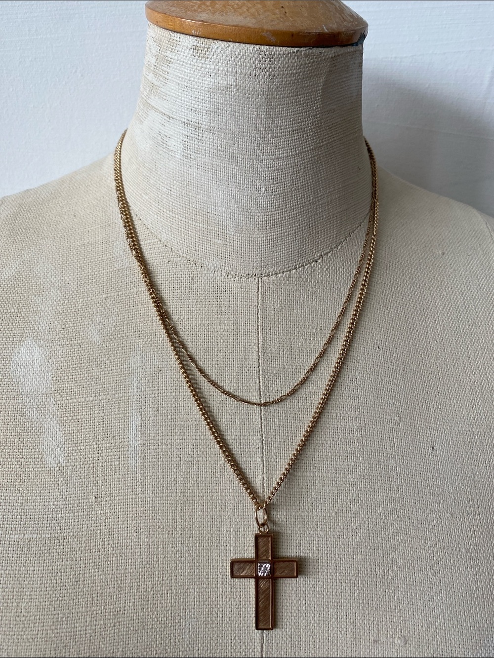 Artisan - Gold filled Cross Necklace & gold tone, lightweight chain